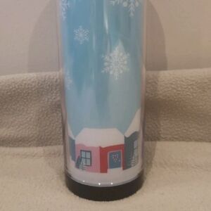 David's Tea Tumbler Crystal Blue Snowy Village Tumbler 2014 Winter RARE with lid